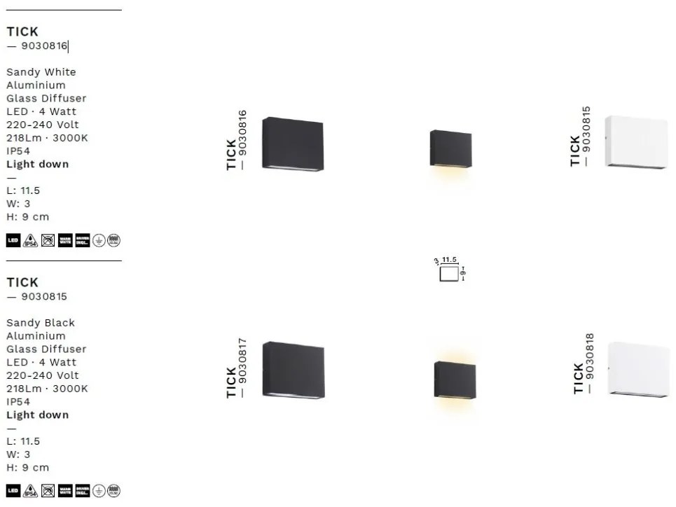 Aplica LED iluminat exterior ambiental IP54 TICK alba