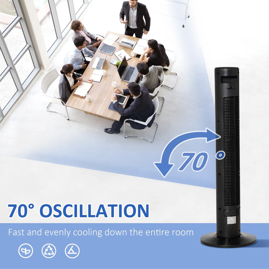 HOMCOM Ventilator Turn cu 4 Moduri și 3 Viteze cu Cronometru 12h, Ventilator de Podea ABS cu Telecomandă, 31,5x31,5x96 cm, Negru | Aosom Romania