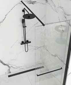 Paravan dus walk-in Cortis negru – 100×195 cm