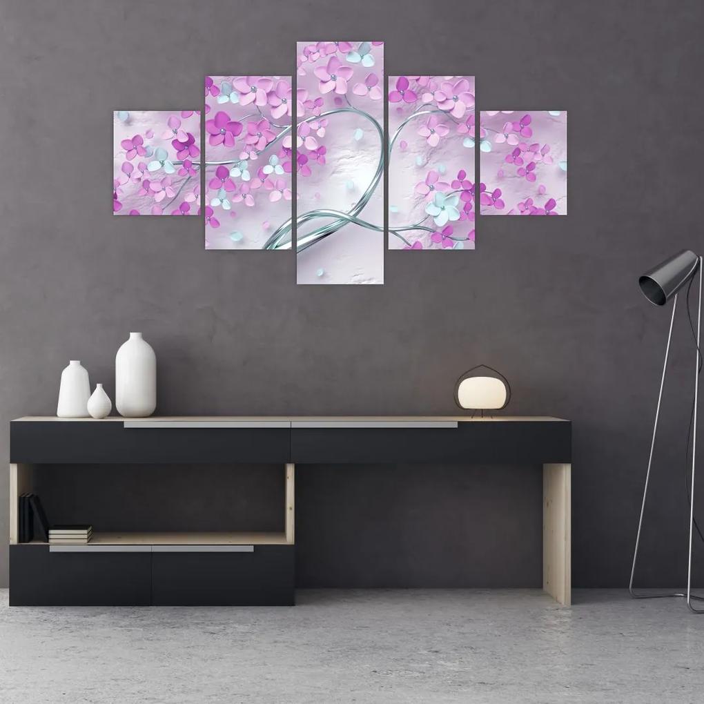 Tablouri cu flori pe trunchi argintiu - abstract (125x70 cm), în 40 de alte dimensiuni noi