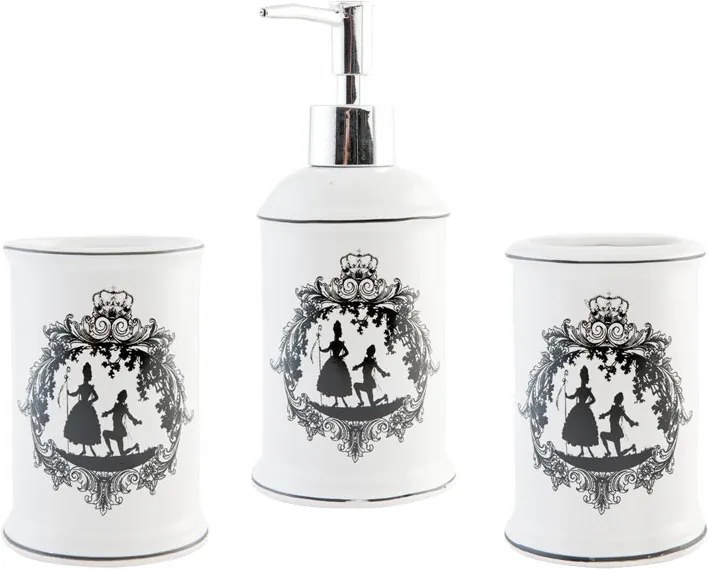Set baie ceramica alba negru 3 piese Ø 8x20 cm 0,25L