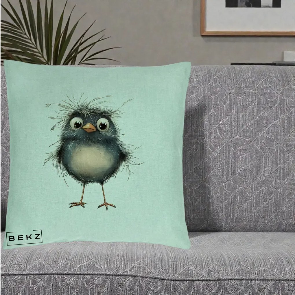 Perna Decorativa Pui Negru Zbarlit cu Pene Fine, 40x40 cm, Verde Menta, Husa Detasabila, Perna Inclusa, BEKZ®