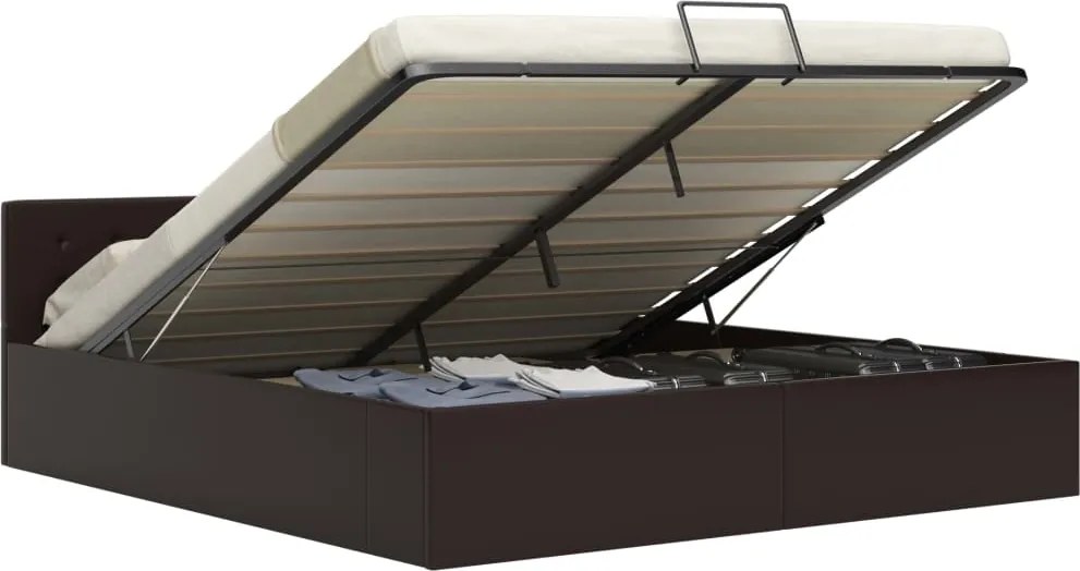 vidaXL Cadru pat hidraulic, depozitare, gri, 160 x 200 cm, piele eco