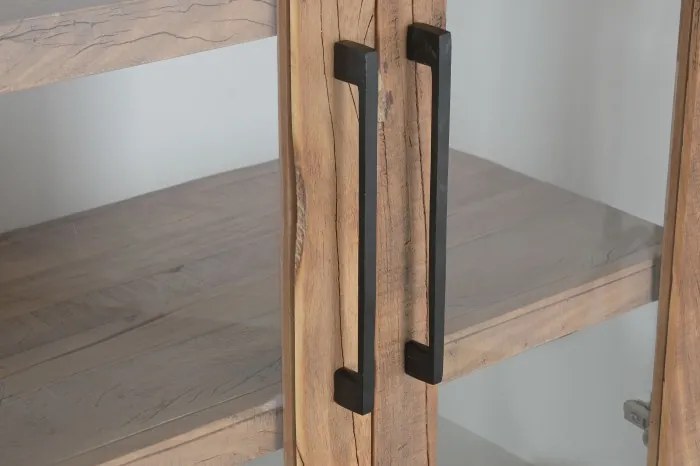 Vitrină din lemn reciclat cu finisaj hormigón alb, 4 uși, 3 polițe, 90 x 43 x 170 cm, „Form"