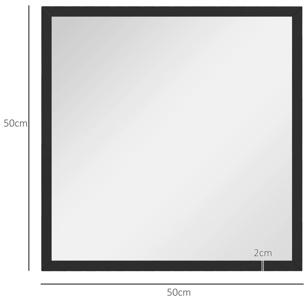 HOMCOM OGLINDĂ MURALĂ PĂTRATĂ 50 x 50 cm, cadru din lemn negru, ideală pentru baie, living sau dormitor | Aosom Romania