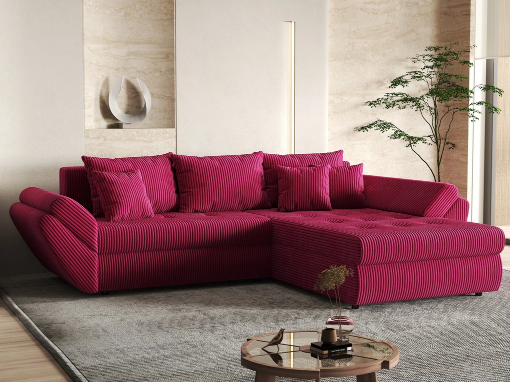 Colțar extensibil dumonde cu ladă de depozitare si sezut confortabil din spuma high-density, Loana Zoom Red II 270x185 cm