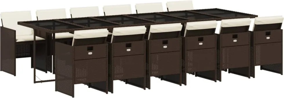 vidaXL Set mobilier de grădină, 13 piese, maro, cu perne, poliratan