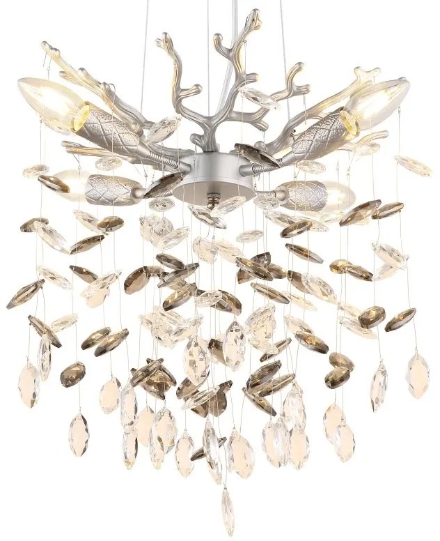 Candelabru metal argintiu mat, cristale de sticla QUEENA