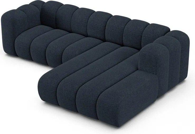 Colțar albastru închis cu tapițerie din chenille (cu colț pe partea dreaptă/cu șezlong) Lupine – Micadoni