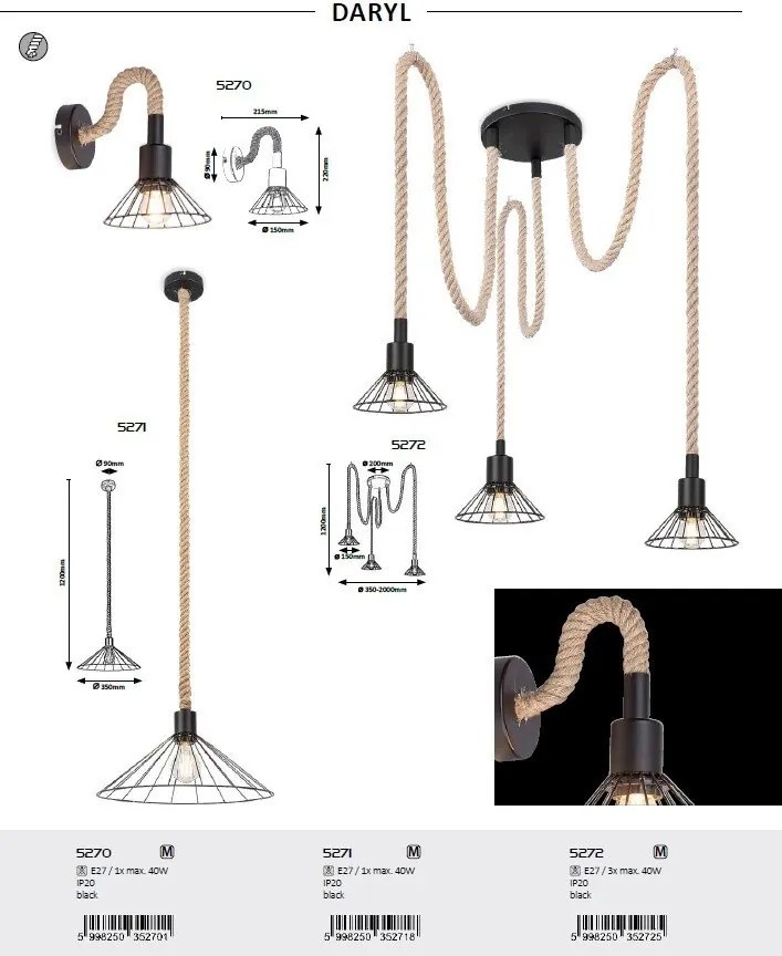 Pendul design industrial Daryl negru 35cm