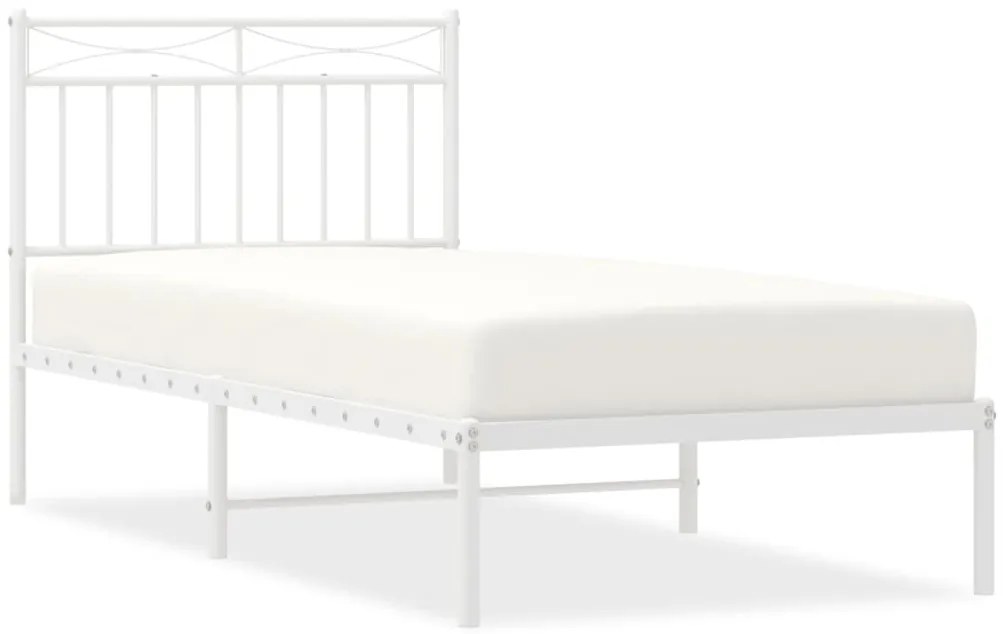 Cadru pat metalic cu tablie, alb, 90x200 cm