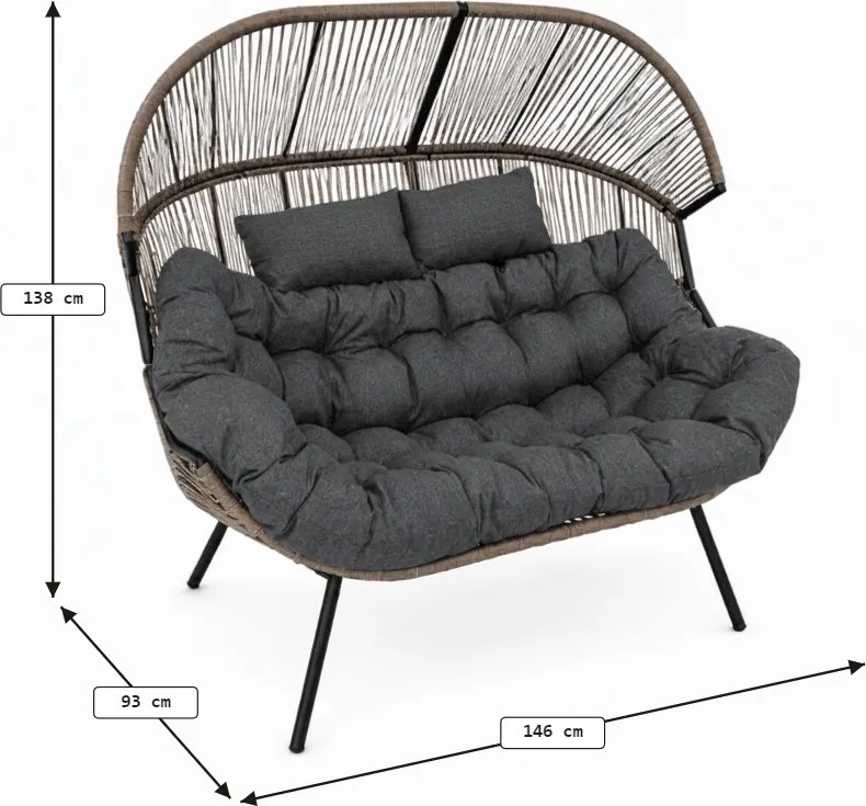 Canapea de gradina AURELO cu doua locuri 146 cm, maro