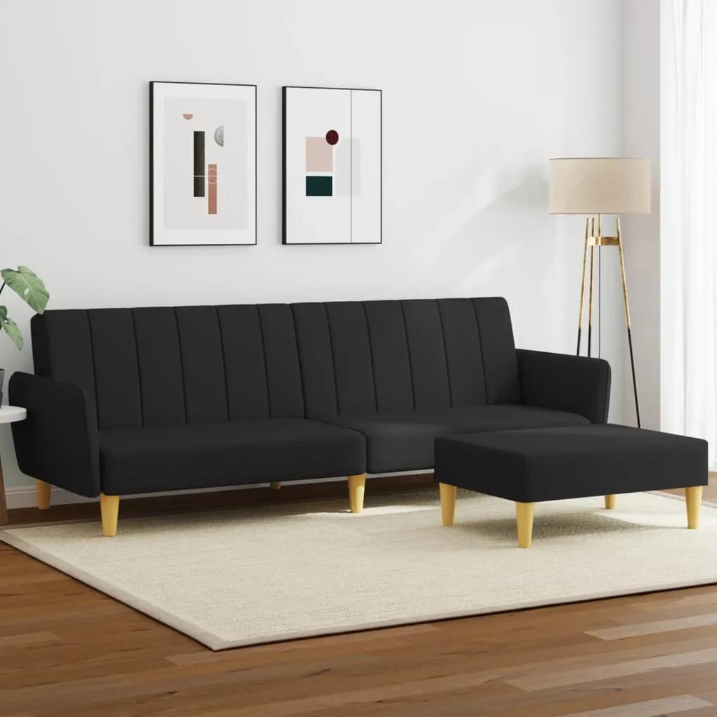 Canapea extensibila cu taburet, 2 locuri, negru, textil