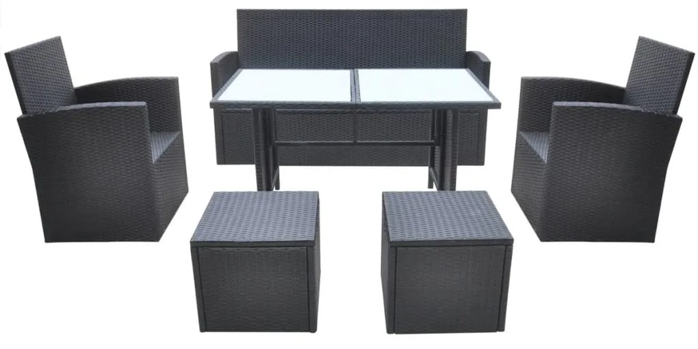 Set mobilier de exterior cu perne, 6 piese, negru, poliratan Negru, 6