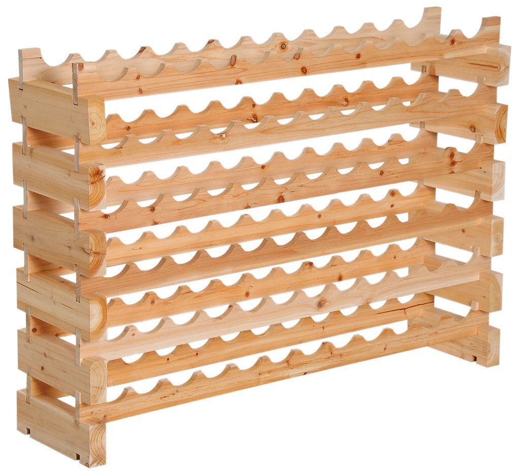 HOMCOM Raft pentru Sticle din Lemn de Brad cu 6 Rafturi pentru 72 de Sticle, 114x28x85 cm, Lemn Natural | Aosom Romania