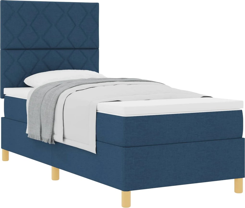 vidaXL Pat cu arcuri cu saltea albastru 100 x 200 cm țesătură