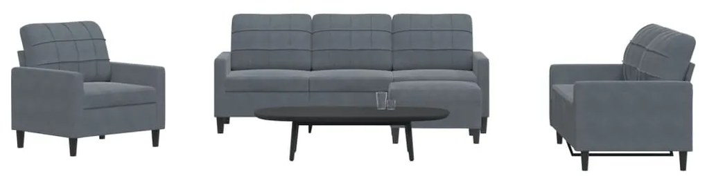 vidaXL Set de canapele cu perne, 4 piese, gri închis, catifea