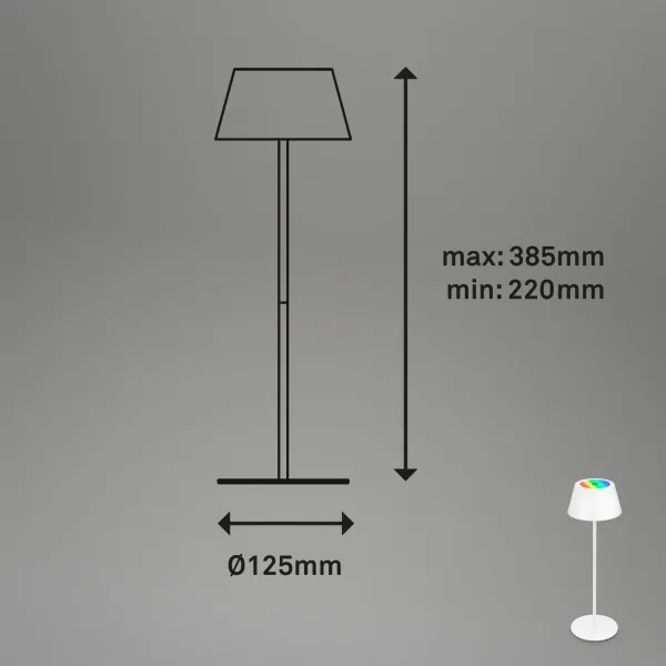 Brilo - Lampă de birou LED RGB KIKI, reîncărcabilă, cu control tactil, LED/2,6W/5V, IP44, 2600 mAh, albă