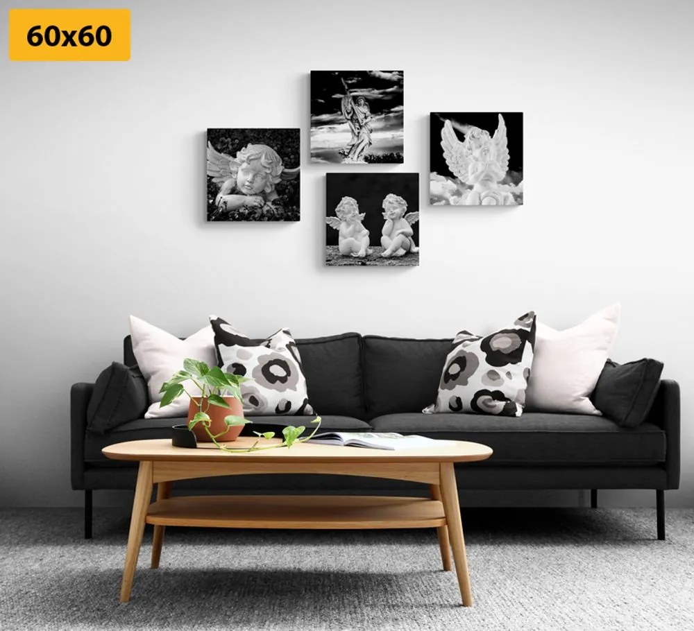 Set tablouri îngerașii în design alb-negru