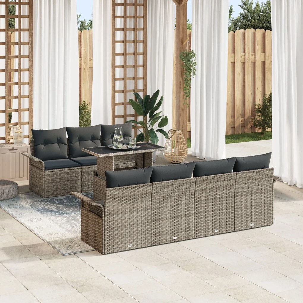vidaXL Set de canapele pentru grădină cu pernă 8 pcs Gri Rattan poli