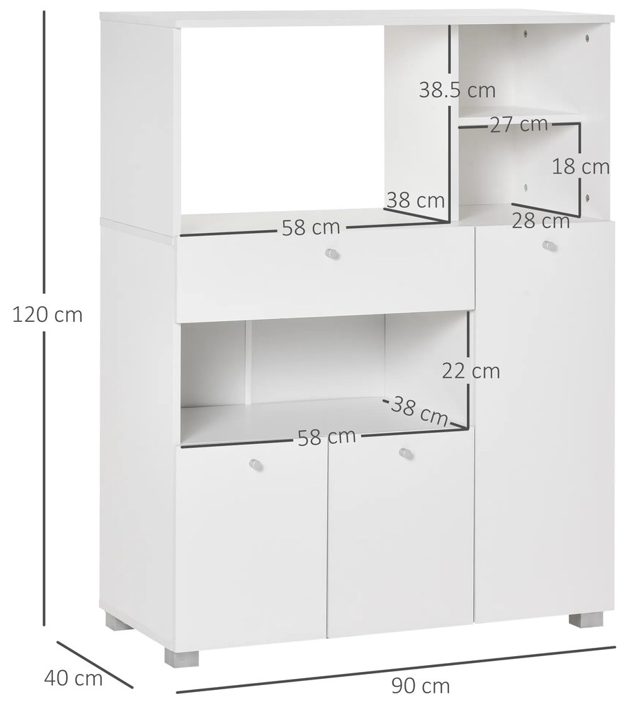 Dulap de bucatarie cu 3 compartimente si sistem de prindere de perete, PAL alb, 90x40x120cm HOMCOM | Aosom RO