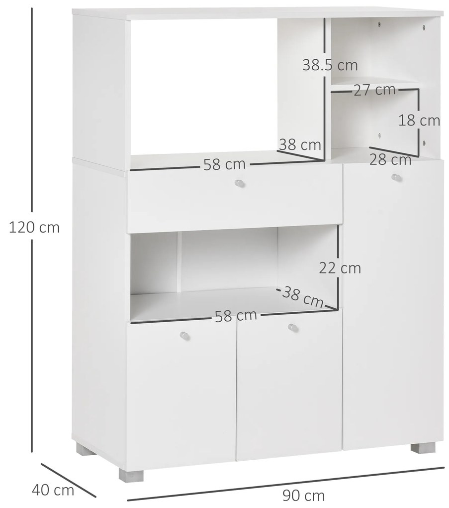 Dulap de bucatarie cu 3 compartimente si sistem de prindere de perete, PAL alb, 90x40x120cm HOMCOM | Aosom Romania