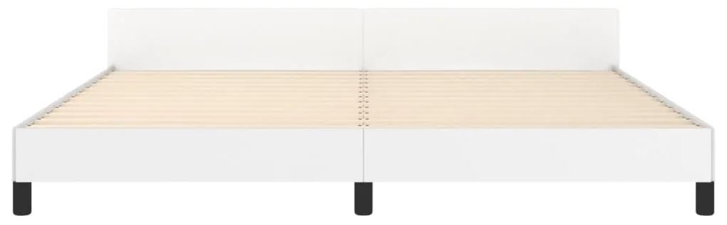Cadru de pat cu tablie, alb, 200x200 cm, piele ecologica Alb, 200 x 200 cm, Culoare unica si cuie de tapiterie
