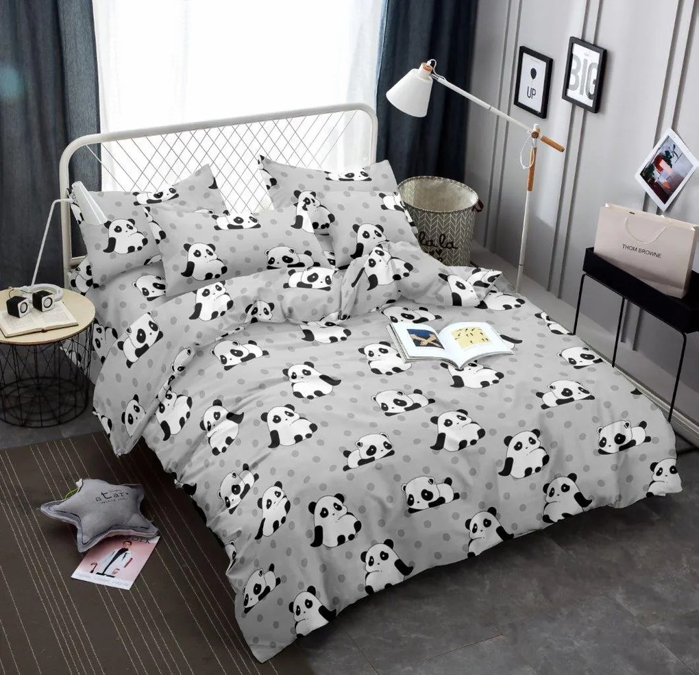 Lenjerie de pat din microfibra PANDA gri Dimensiune lenjerie de pat: 70 x 80 cm | 140 x 200 cm