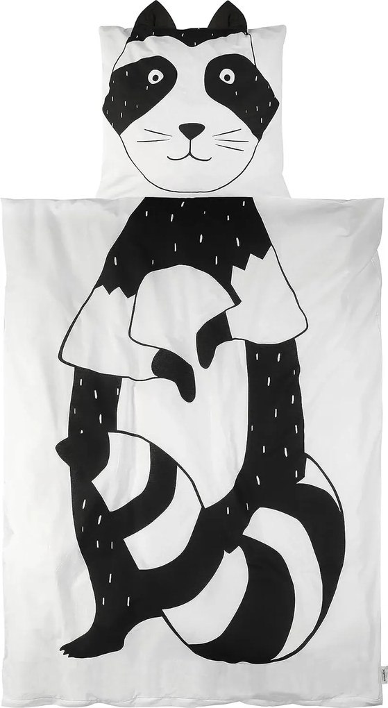 Lenjerie de pat din bumbac pentru patut RACCOON negru-alb Dimensiune lenjerie de pat: 40 x 60 cm | 100 x 135 cm