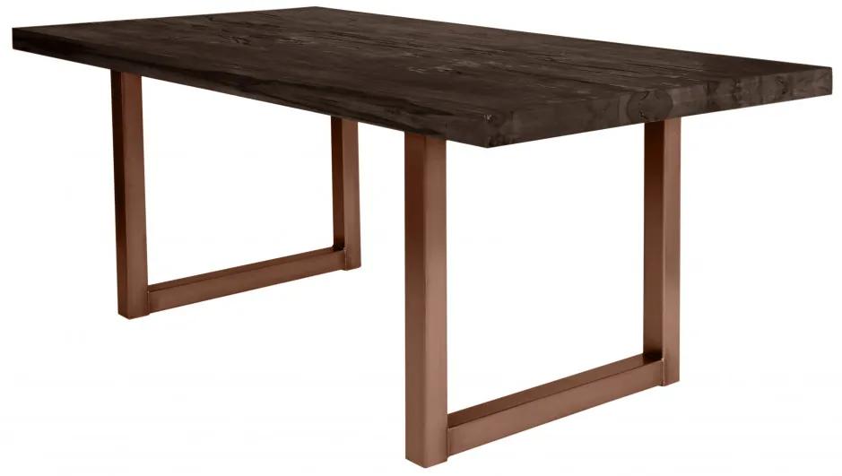 Masa dreptunghiulara cu blat din lemn de stejar Tables &amp; Benches 200 x 100 x 76 cm gri carbon/maro