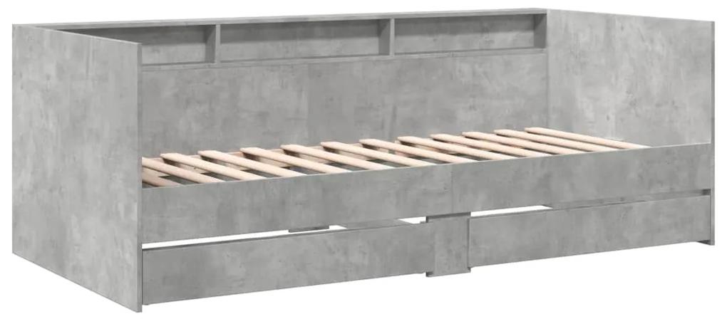 3280863 vidaXL Cadru pat de zi cu sertare, gri beton, 75x190 cm lemn prelucrat