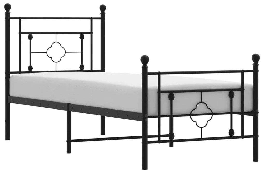 374347 vidaXL Cadru pat metalic cu tăblii de cap/picioare, negru, 75x190 cm