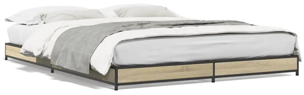 845142 vidaXL Cadru de pat, stejar sonoma, 150x200cm, lemn prelucrat și metal