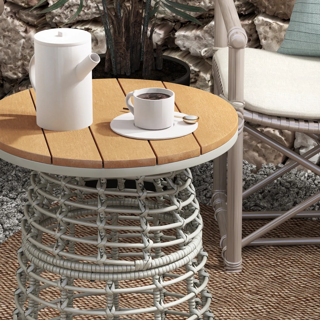 Outsunny Masă de cafea de grădină masă auxiliară exterior rotundă în răchită de aspect rotință și placă compozită Ø45 x 50 cm gri | Aosom Romania
