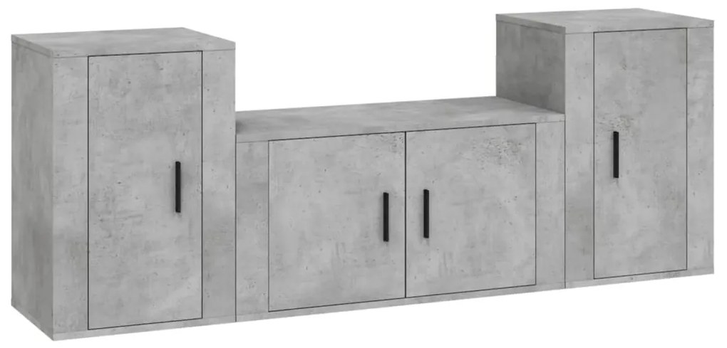 3188506 vidaXL Set dulapuri TV, 3 piese, gri beton, lemn prelucrat
