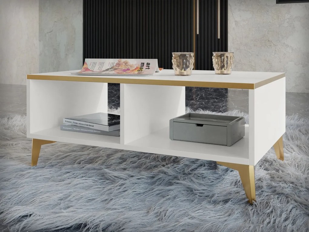 Măsuță cafea Opuncia (alb + alb lucios + auriu). 1122778