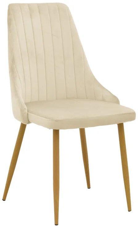 Scaun Bucatarie/Dining Azmer Catifea Bej, Picioare Metalice Finisaj Lemn
