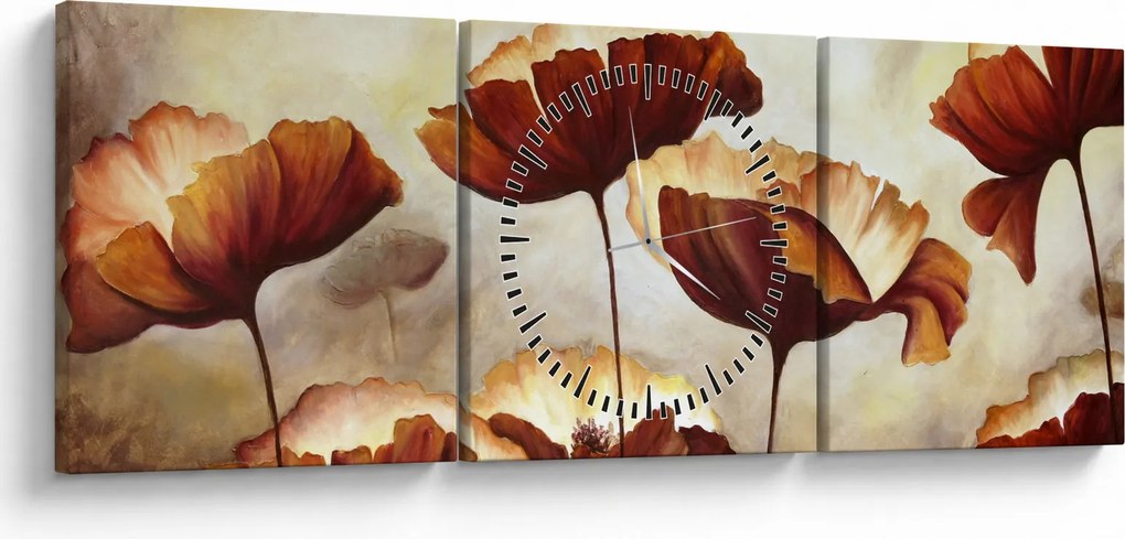 Tablou flori roșii (cu ceas) (90x30 cm)