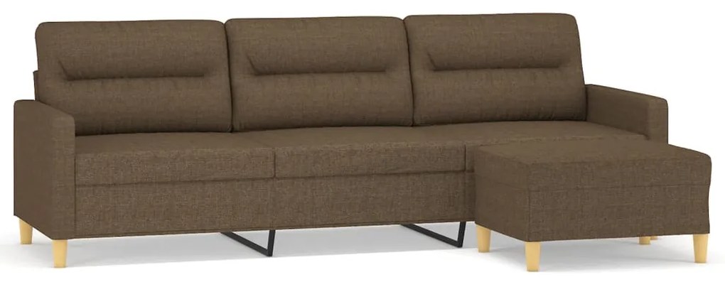 3153432 vidaXL Canapea cu 3 locuri și taburet, maro, 210 cm, textil