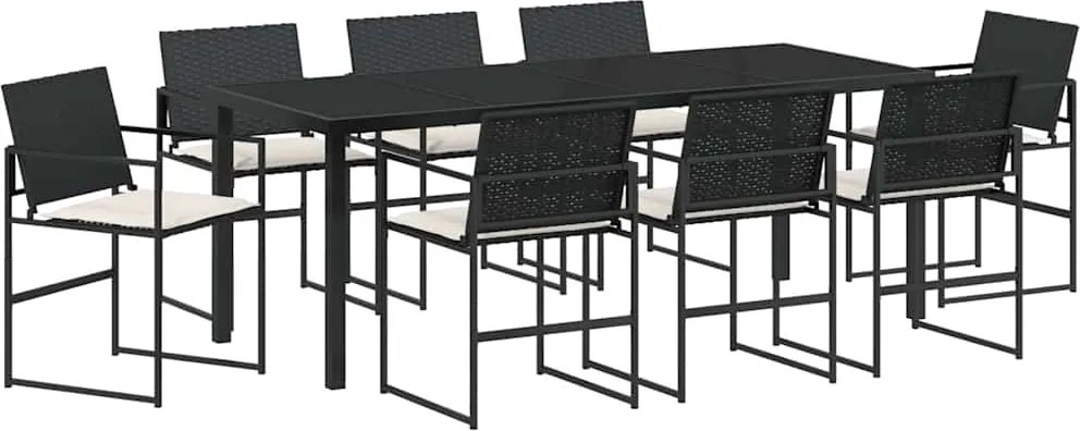 vidaXL Set de masă pentru grădină 9 pcs Negru