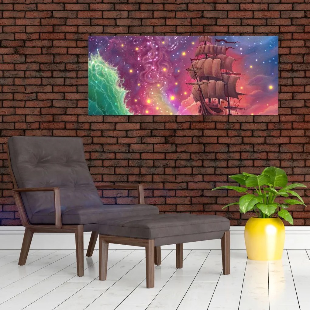 Tablou - Cerul spațial cu navă (120x50 cm)