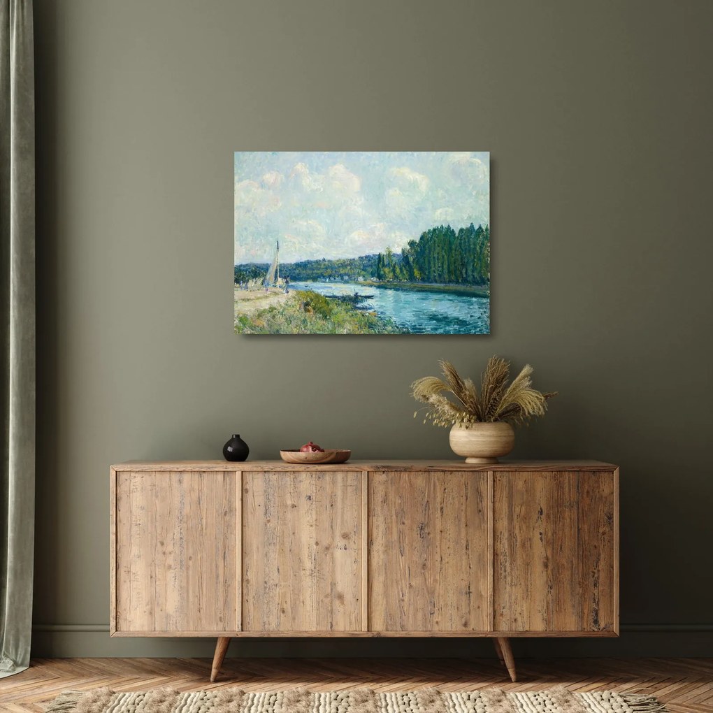 Tablou pe sticlă - Alfred Sisley, The Banks of the Oise, reproducere (70x50 cm)