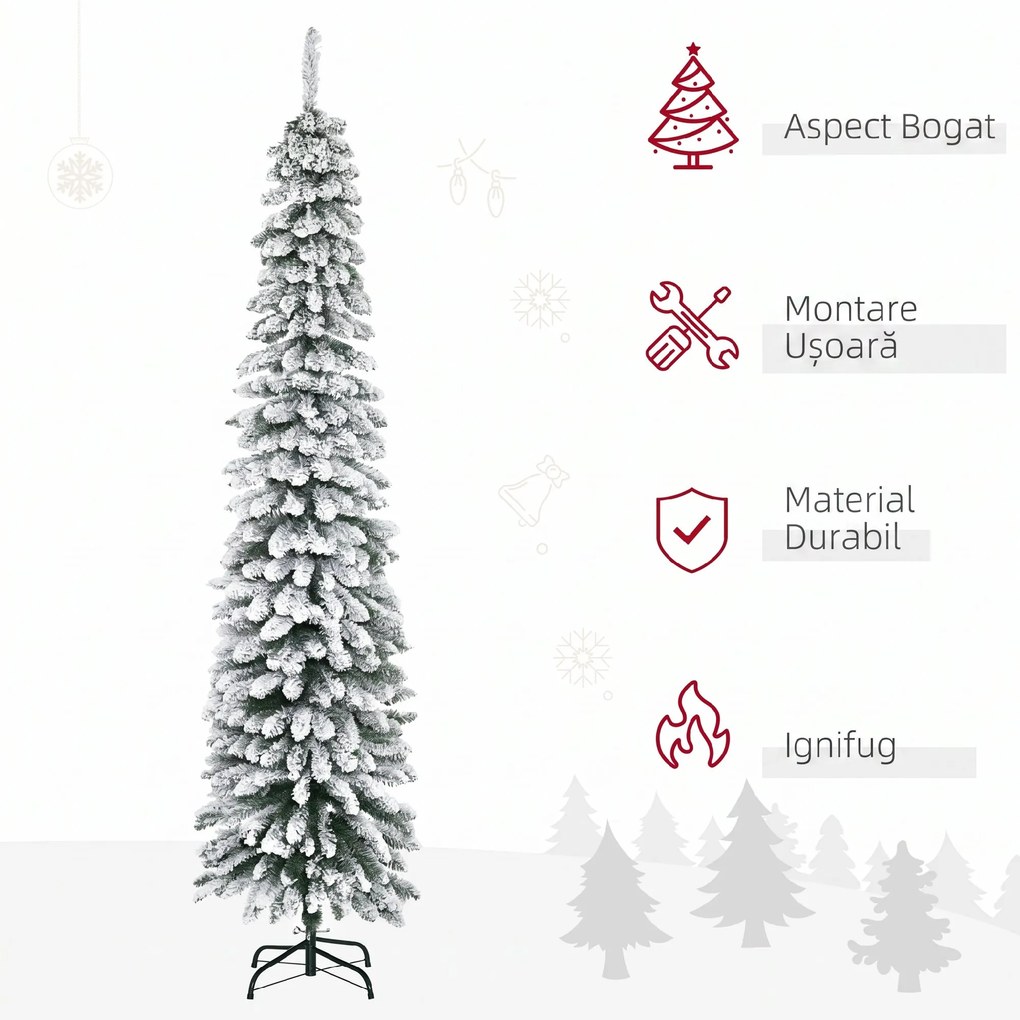 HOMCOM Brad de Crăciun Înzăpezit cu Trei Secțiuni, 490 de Crengi din Metal și Plastic, 54x54x210 cm, Verde | Aosom Romania