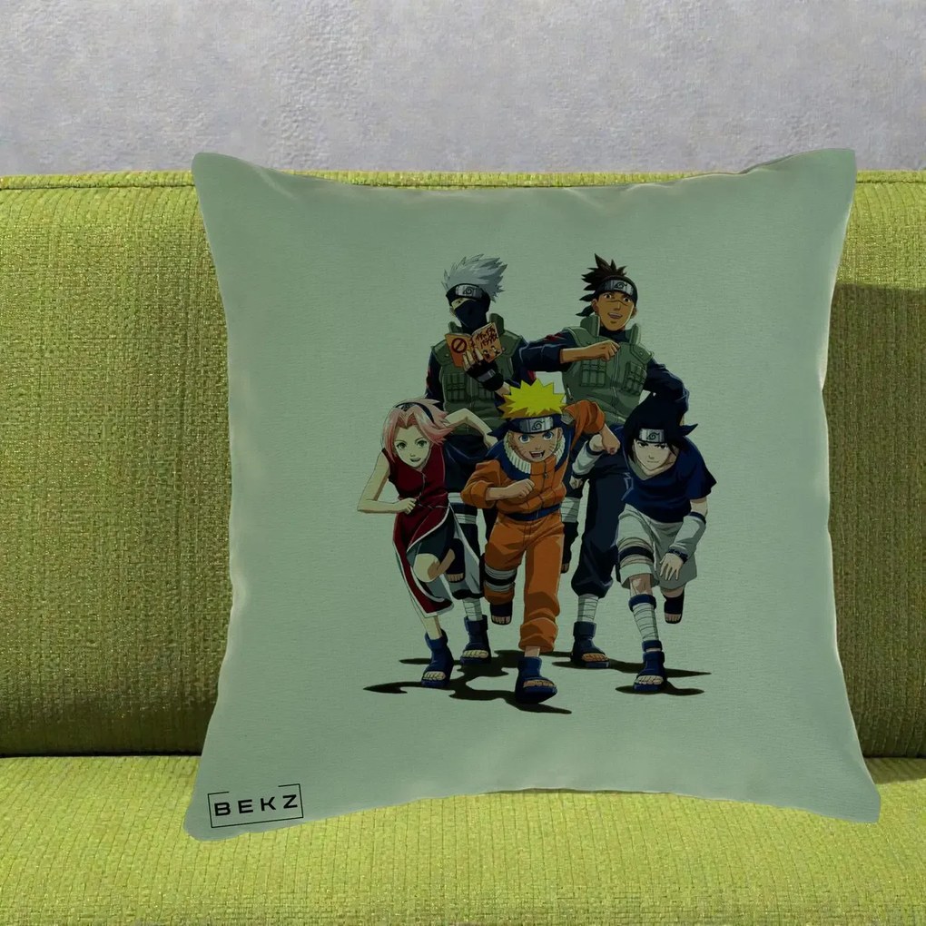 Perna Personalizata Naruto Echipa 7 Kakashi Sensei, 40x40 cm, Verde, Husa Detasabila, Perna Inclusa, BEKZ®