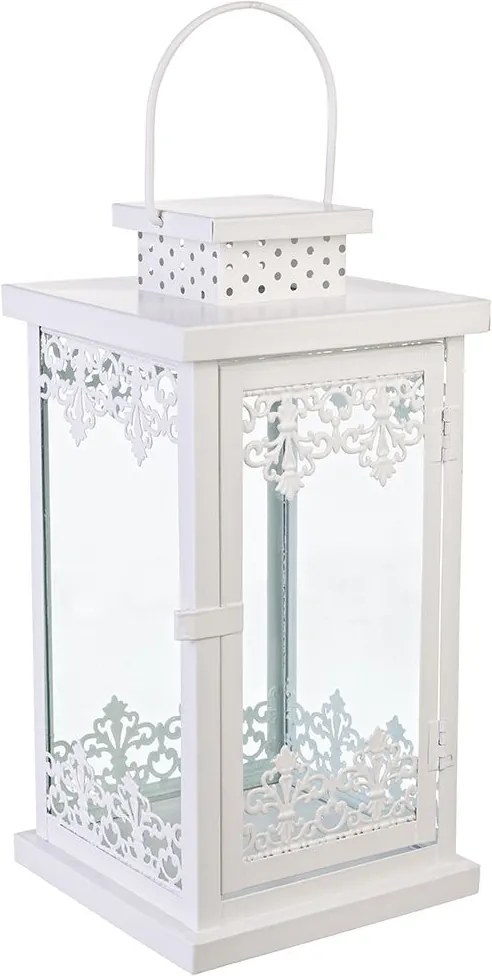 Felinar Almada metal sticla alb 13x13x25h