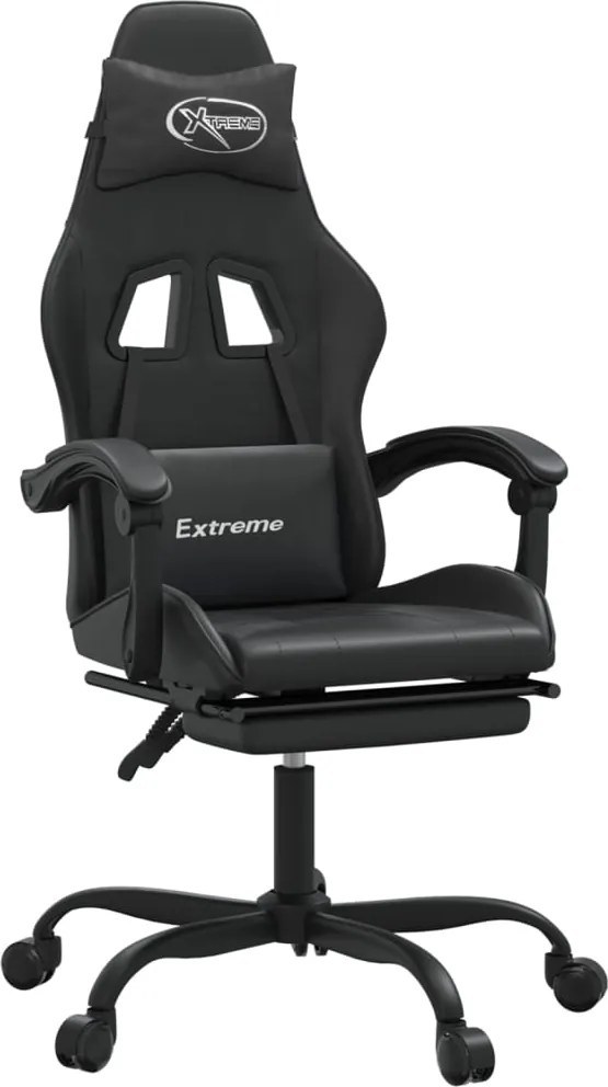 vidaXL Scaun de gaming pivotant/suport picioare negru piele ecologică
