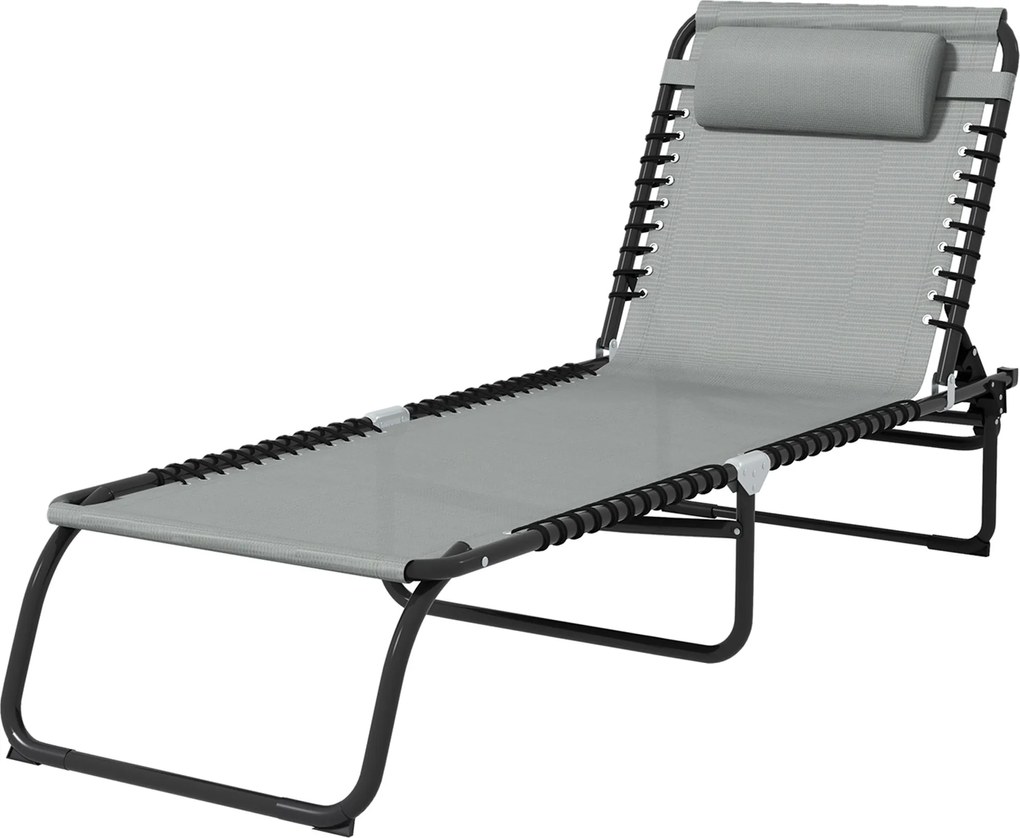 Outsunny Șezlong, pliant, husă respirabilă, cadru metalic, 189 x 58 x 30 cm, Gri deschis | Aosom Romania