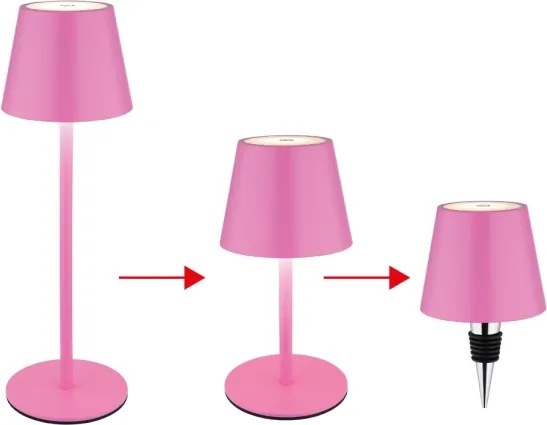 Globo 58488P-LED Lampă de masă VANNIE, reglabilă, cu control tactil, reîncărcabilă, pentru exterior, 3W/5V IP54 1800mAh roz