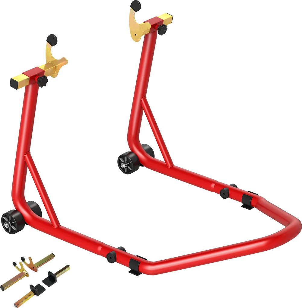 HOMCOM Stand pentru motociclete cu capacitate de 544 kg, cu furci reglabile și roți, Roșu | Aosom Romania