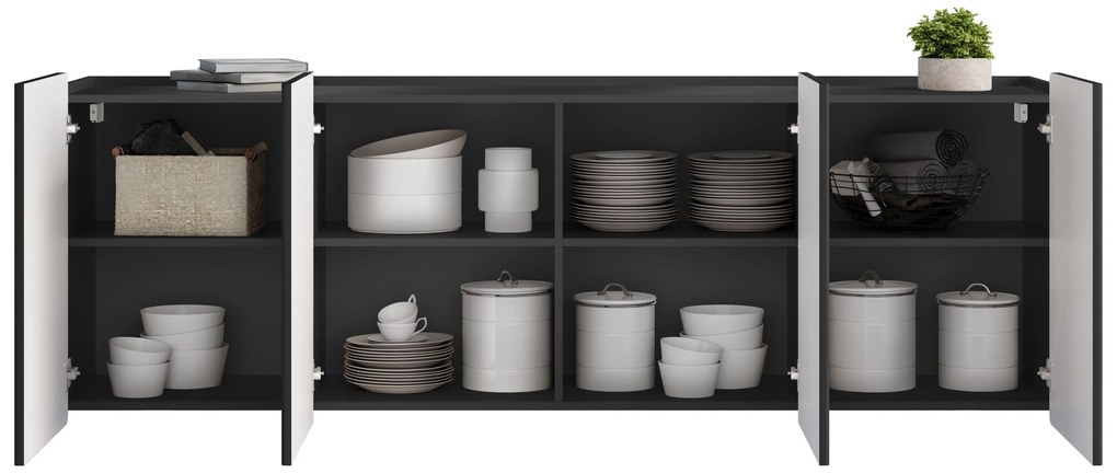 Comodă suspendată cu patru uși Malmi 200 cm - negru mat / negru